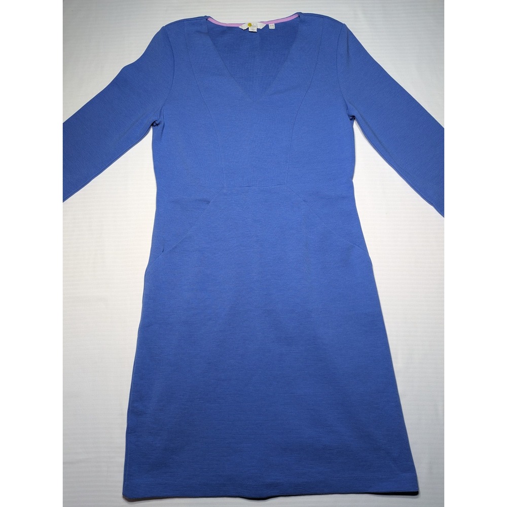 Boden Blue Ottoman Rib V-Neck 3/4 Sleeve Sheath Dress J0235 US 6P UK 10P
